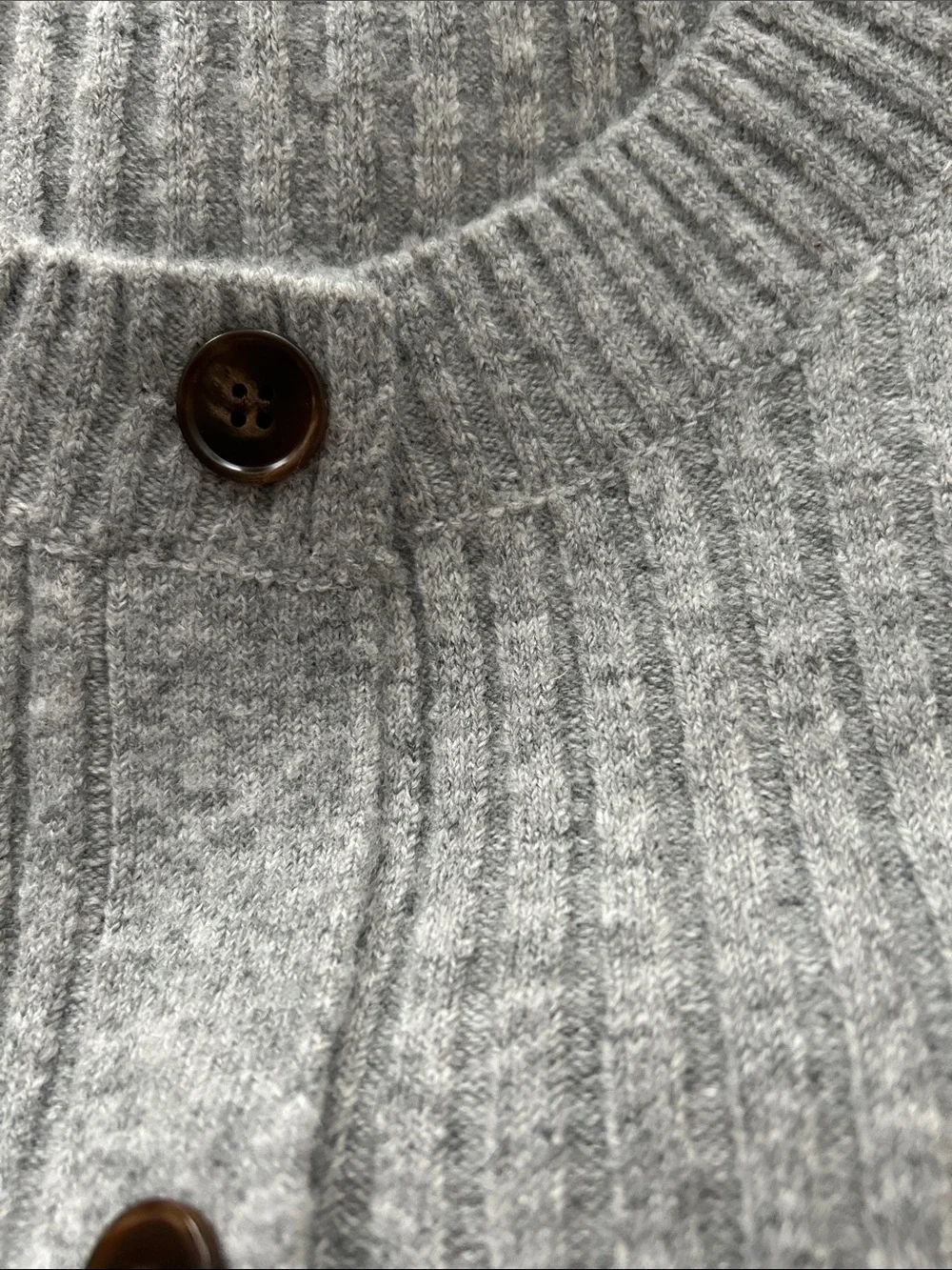 Amazon Women's Light Gray Rib-Knit Crew Sweater with Button Placket
